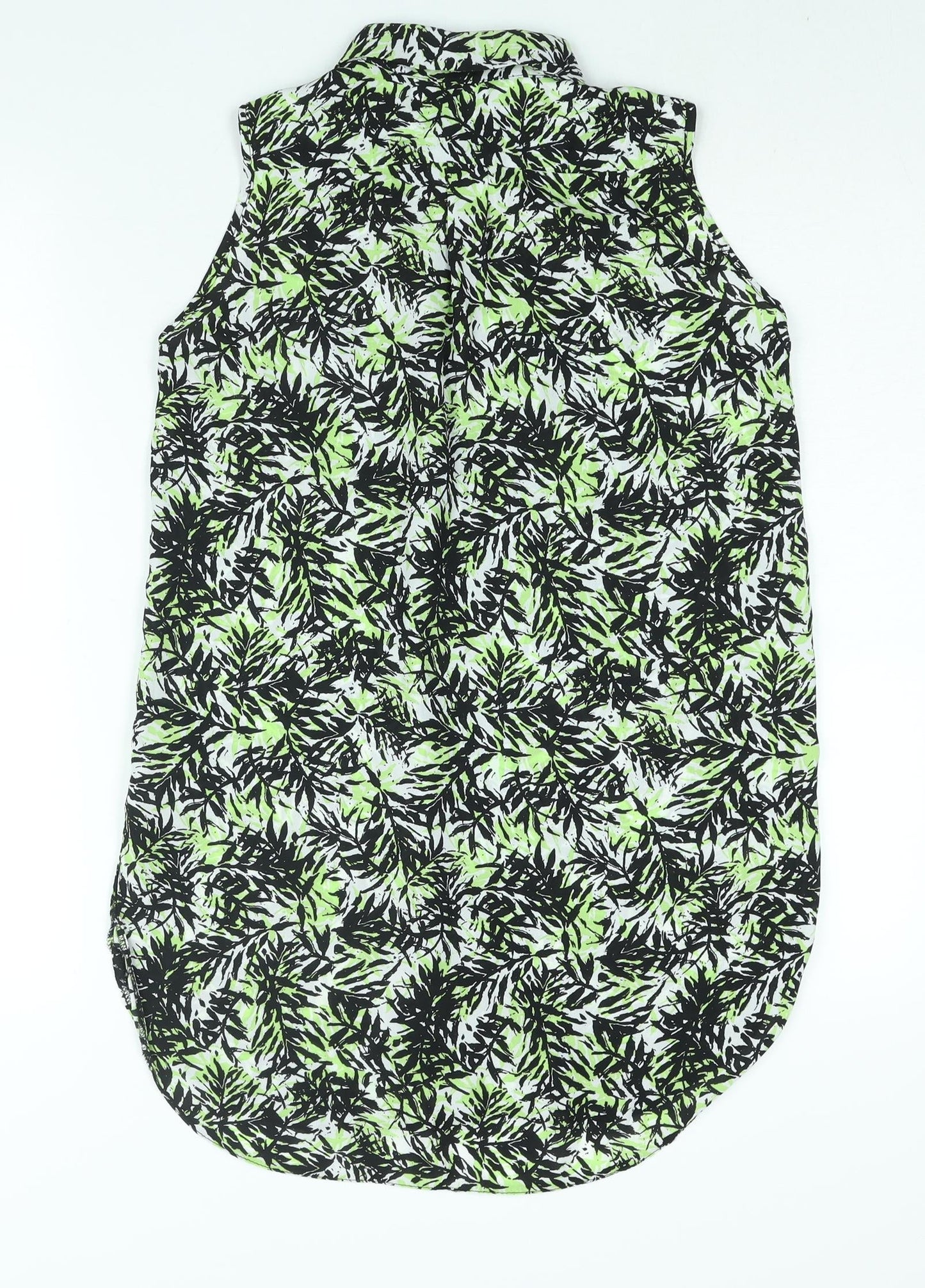Dorothy Perkins Womens Green Geometric Polyester Basic Button-Up Size 10 Collared - Leaf Print