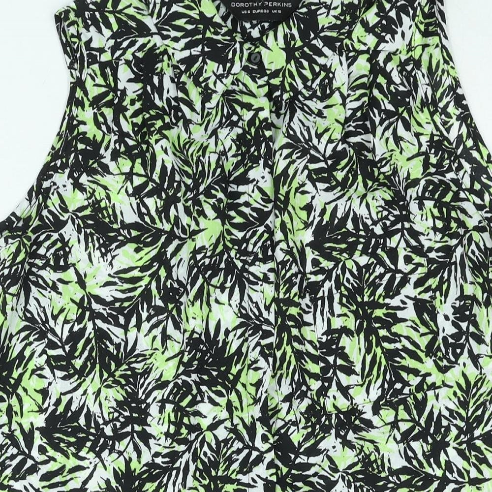 Dorothy Perkins Womens Green Geometric Polyester Basic Button-Up Size 10 Collared - Leaf Print