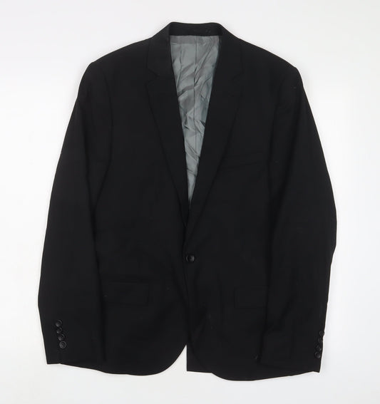 Topman Mens Black Polyester Jacket Suit Jacket Size 40 Regular