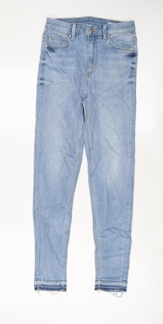 Marks and Spencer Womens Blue Cotton Skinny Jeans Size 6 L28 in Regular Zip