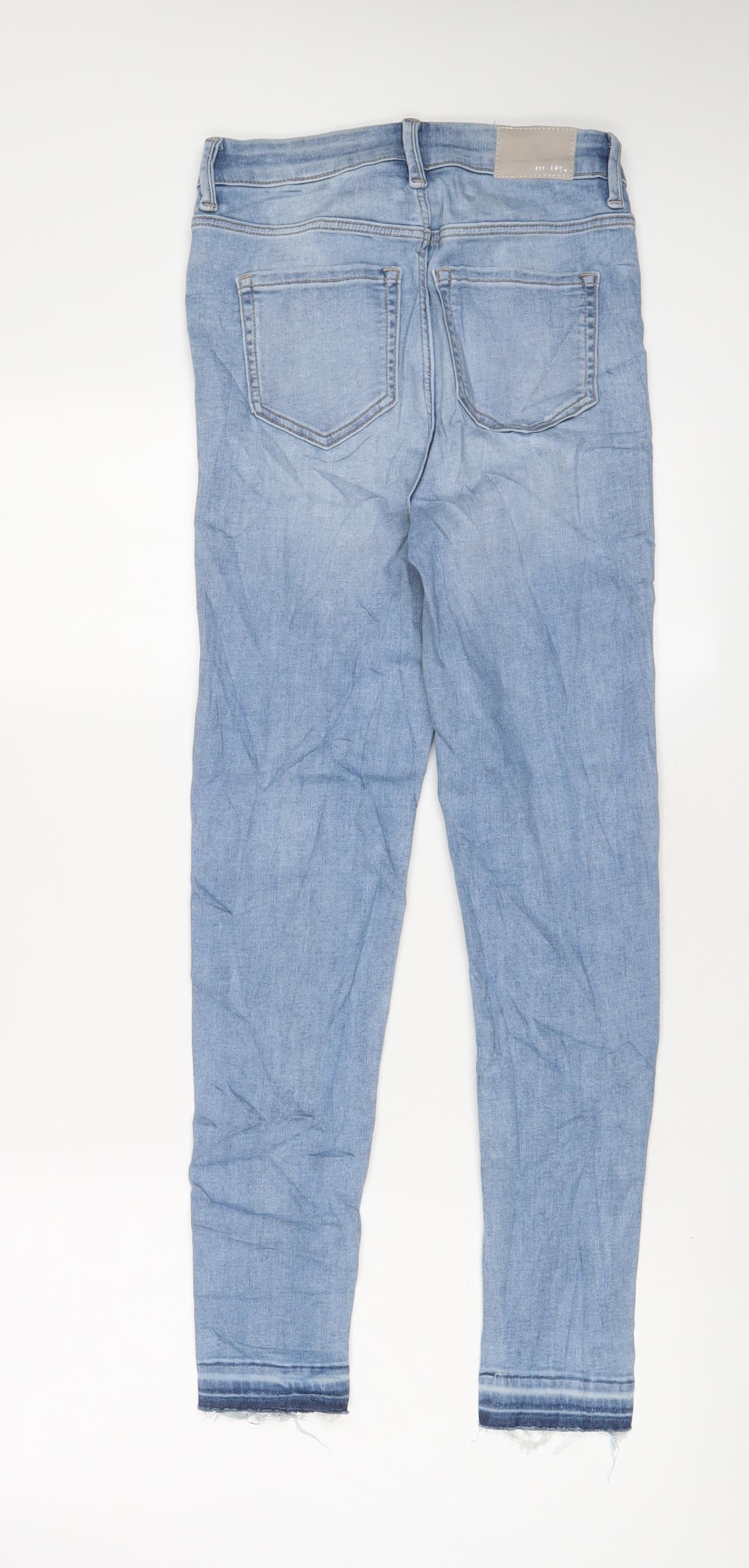 Marks and Spencer Womens Blue Cotton Skinny Jeans Size 6 L28 in Regular Zip