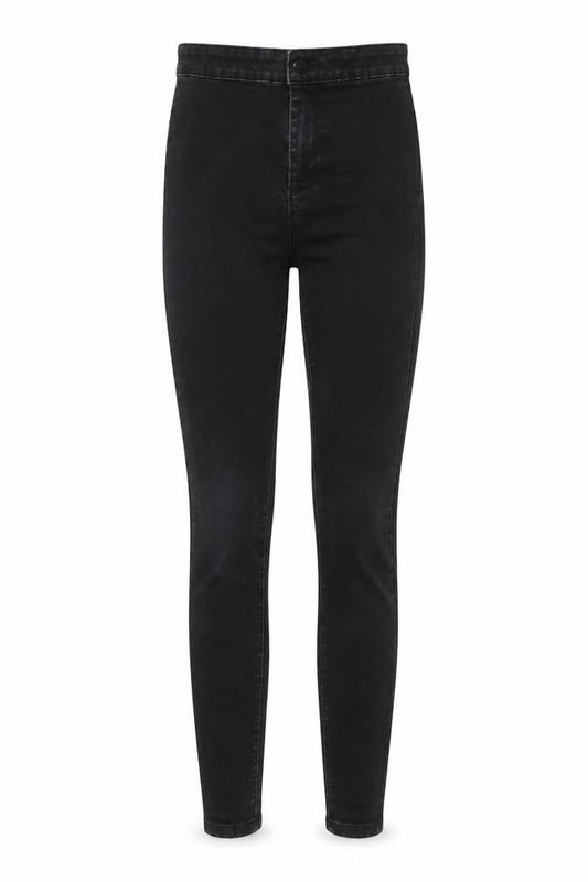 Front view of Denim & Co. women’s black cotton skinny jeans, size UK 8, 30-inch leg regular zip