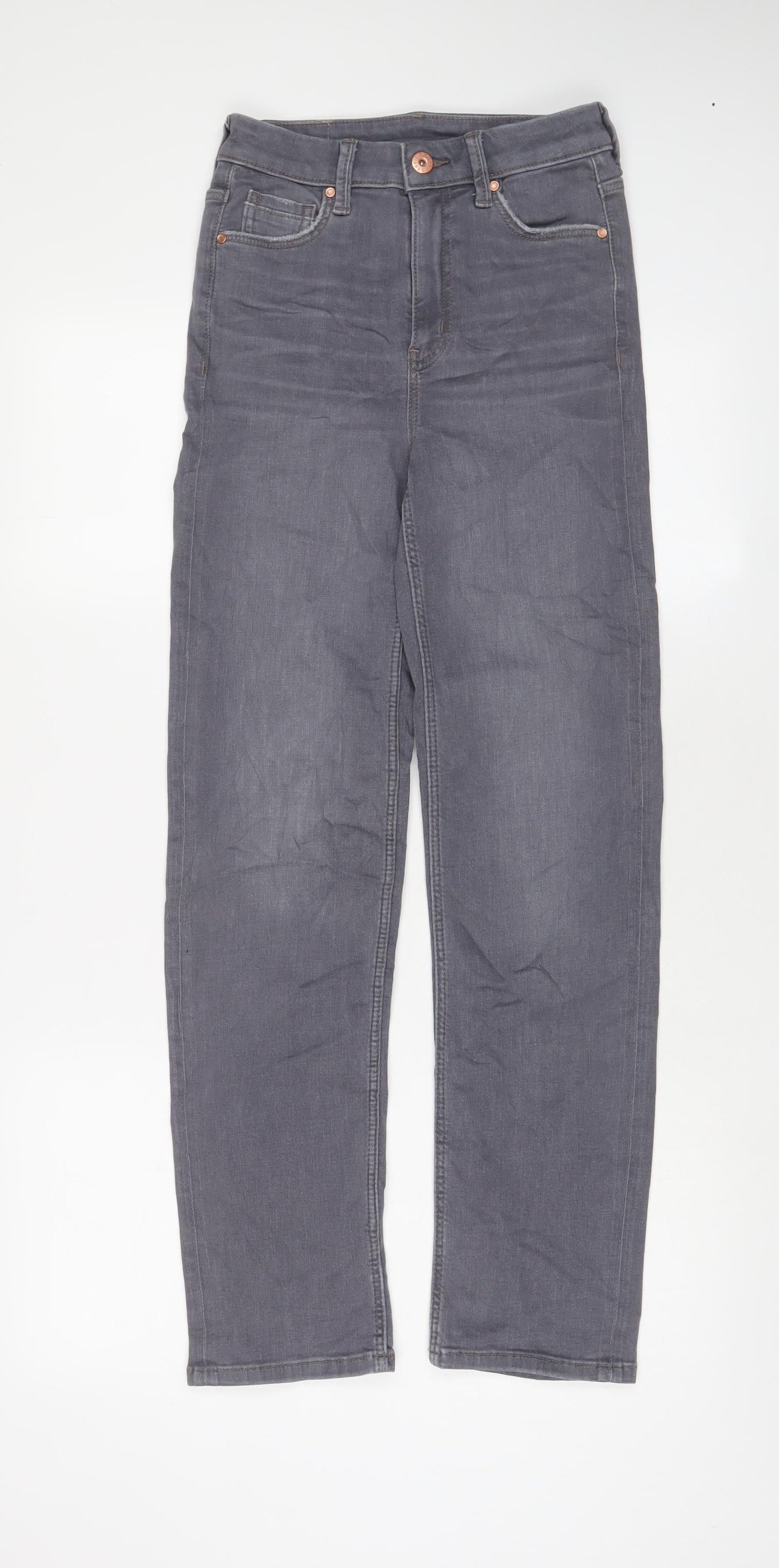 Marks and Spencer Womens Grey Cotton Straight Jeans Size 6 L28 in Regular Zip