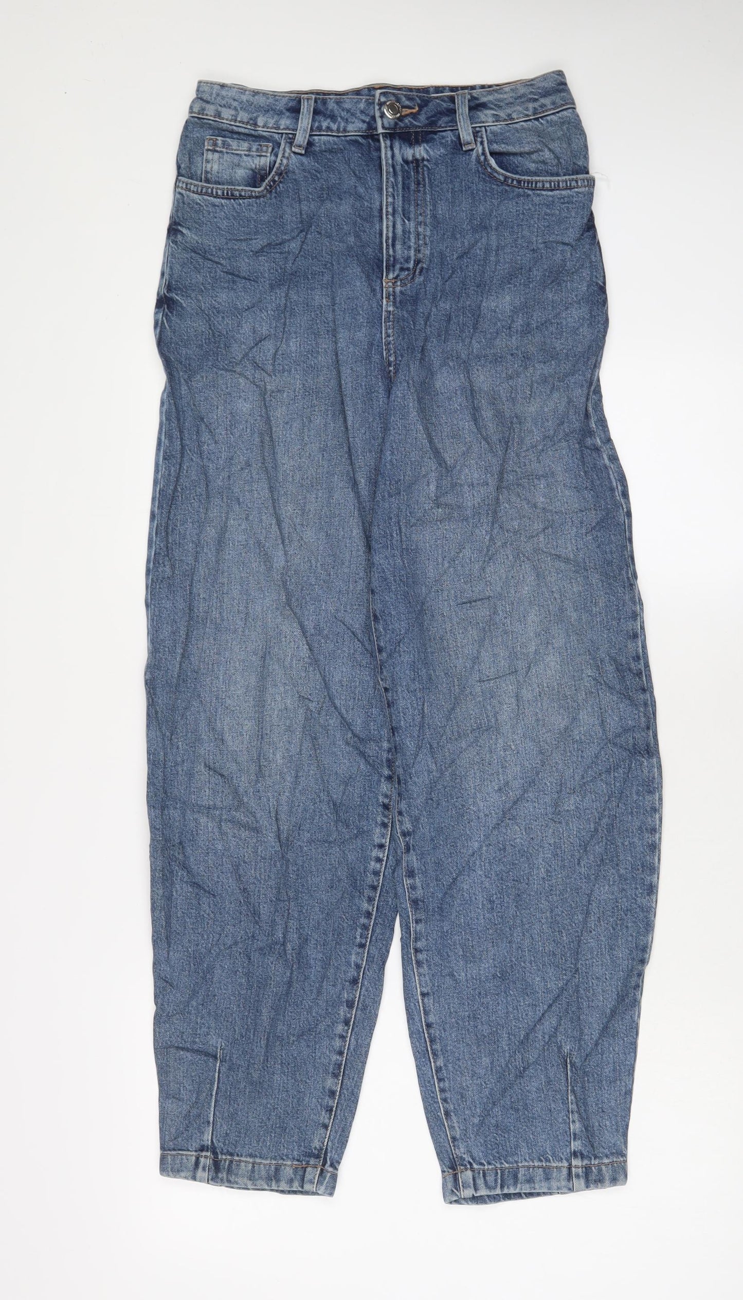Marks and Spencer Womens Blue Cotton Mom Jeans Size 8 L29 in Slim Zip