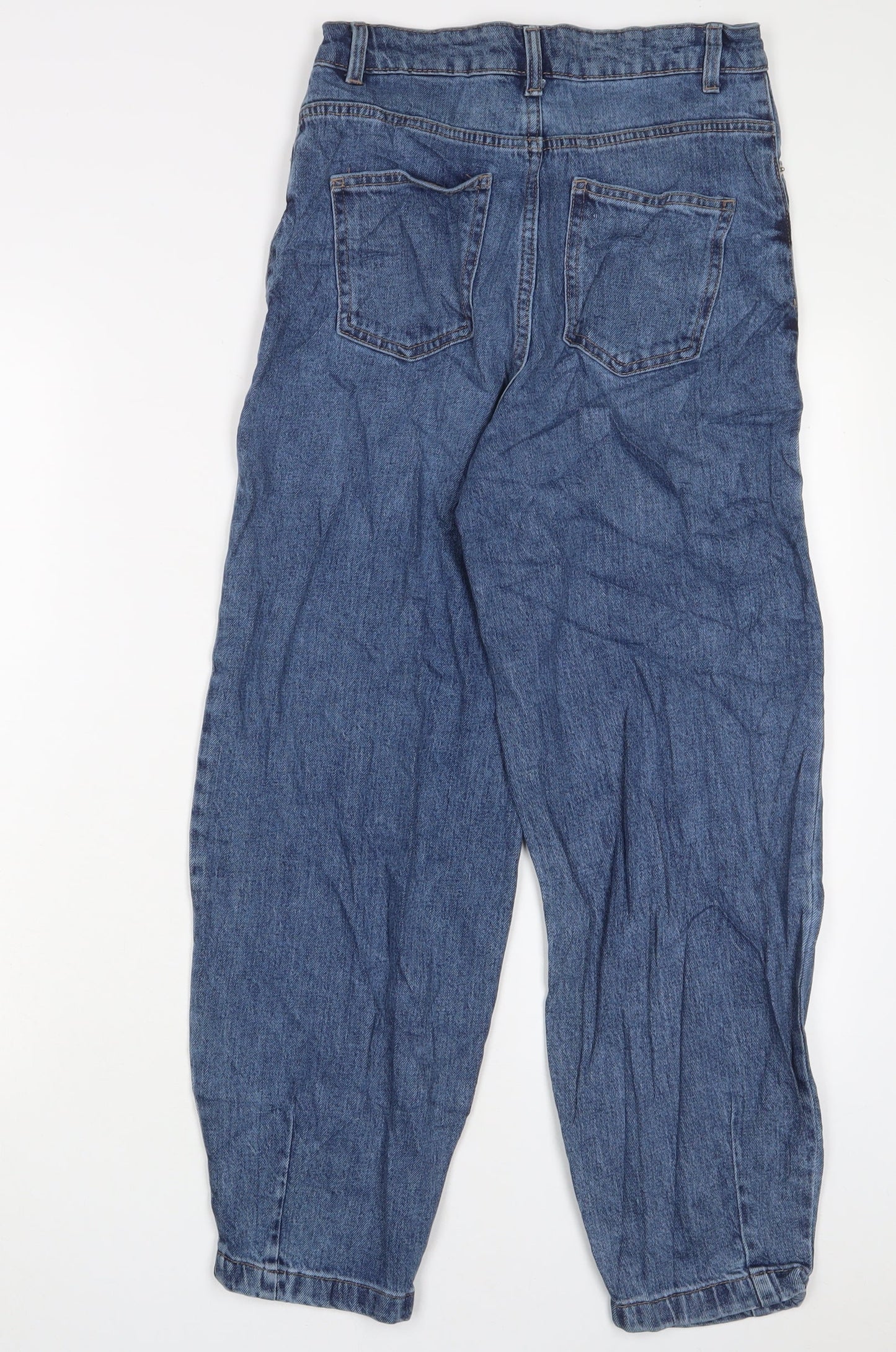 Marks and Spencer Womens Blue Cotton Mom Jeans Size 6 L26 in Regular Zip