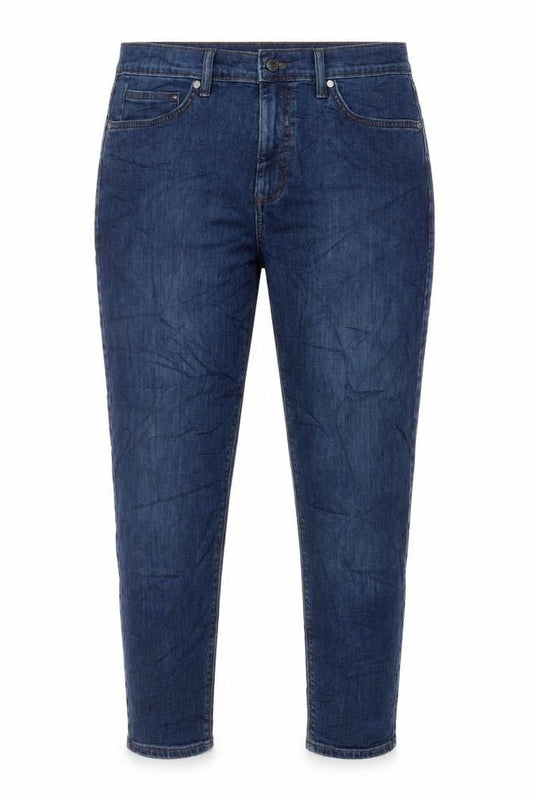 Marks & Spencer Womens Blue Cotton Tapered Jeans Size 34 in L29 in Regular Zip - Short Leg