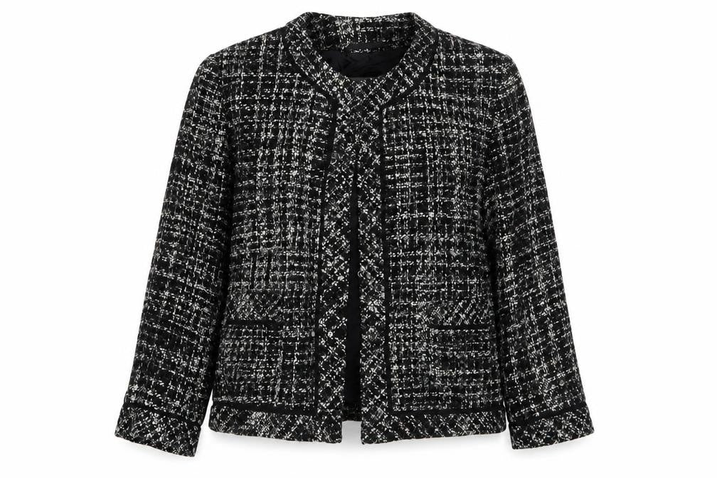 Marks & Spencer Womens Black Herringbone Jacket Size 14 - Open