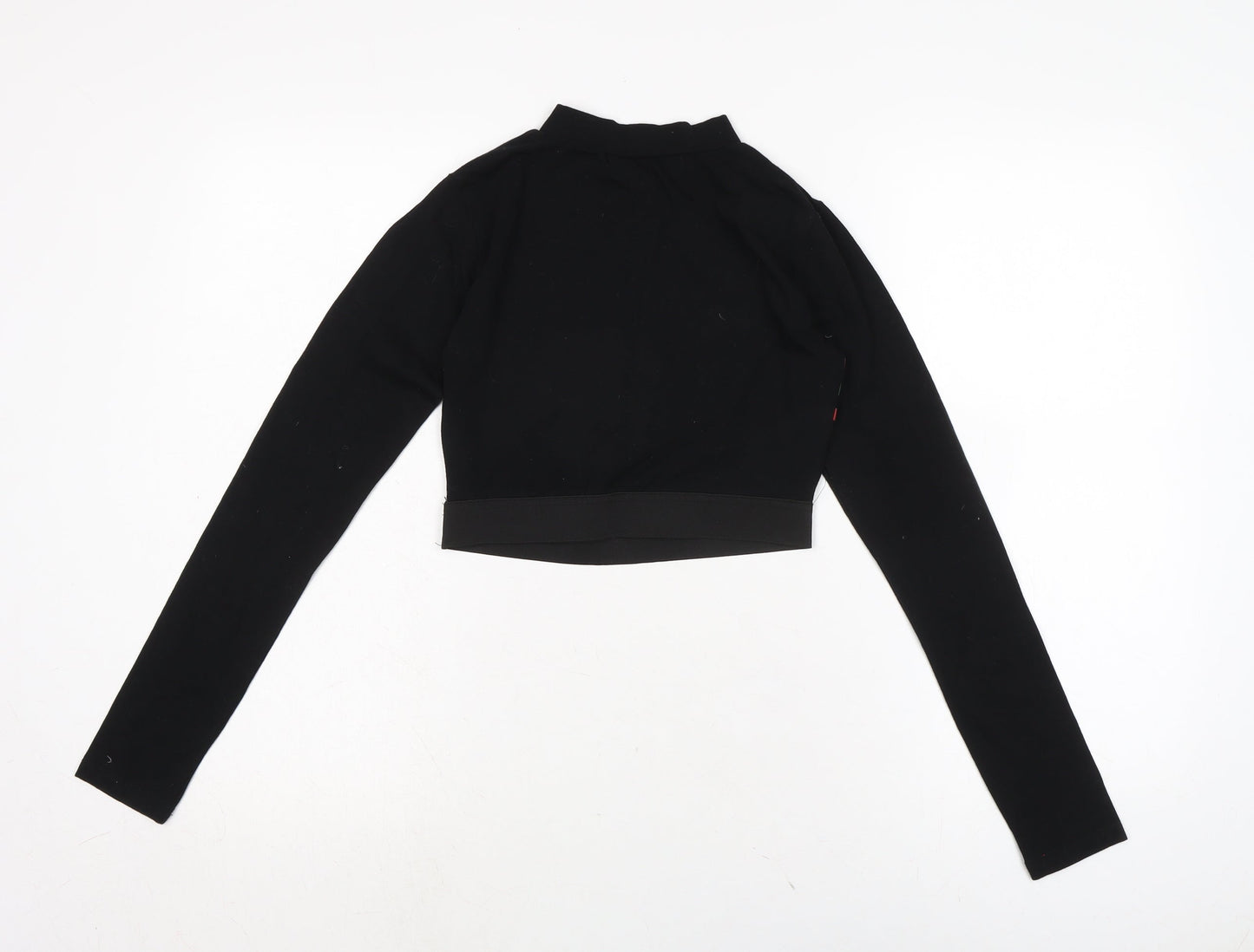 Select Womens Black Herringbone Cotton Cropped T-Shirt Size 10 Cowl Neck