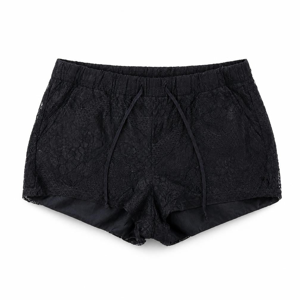 Divided Womens Black Cotton Basic Shorts Size S Regular Tie