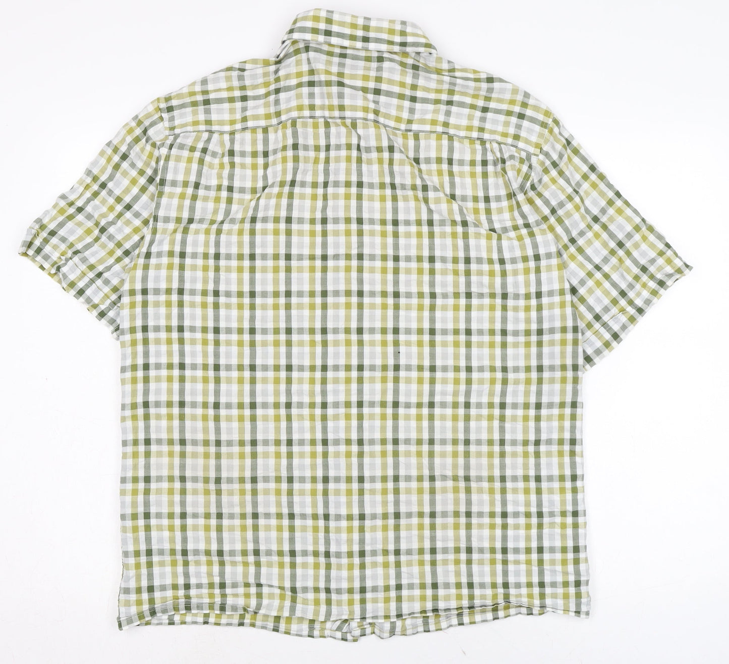 Marks and Spencer Mens Green Check Cotton Button-Up Size M Collared Button