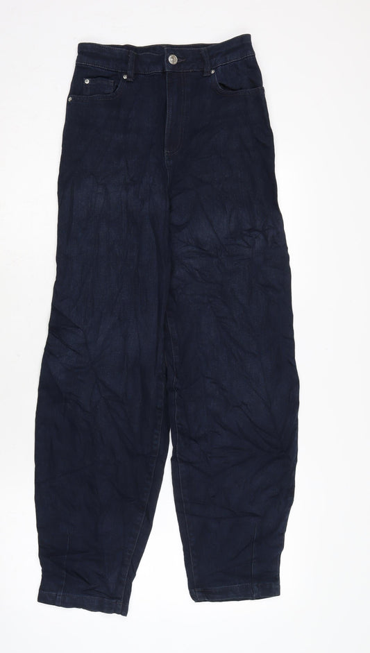 Marks and Spencer Womens Blue Cotton Blend Tapered Jeans Size 6 L29 in Slim Zip