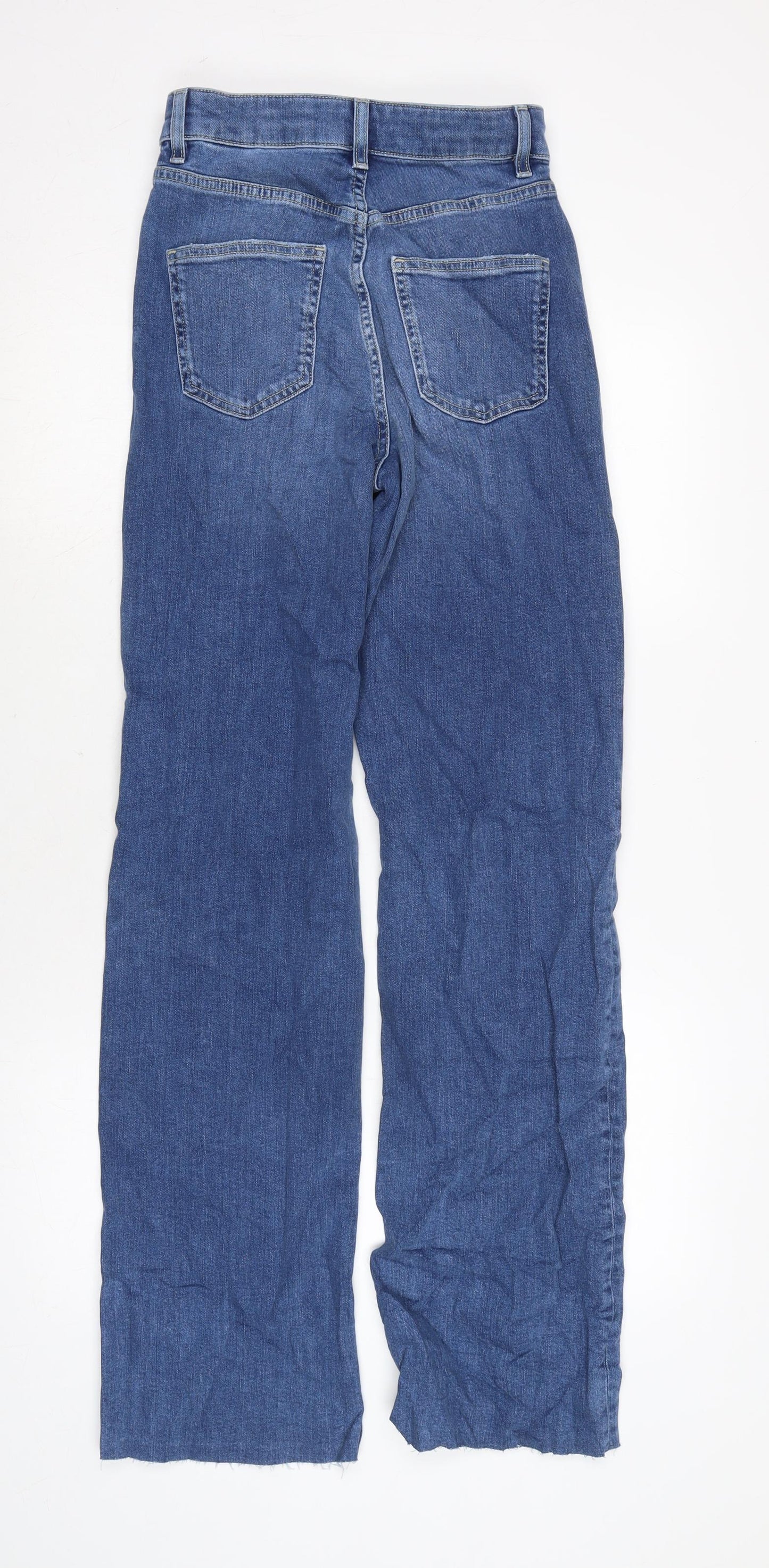 Marks and Spencer Womens Blue Cotton Blend Straight Jeans Size 8 L32.5 in Slim Zip - Raw Hem