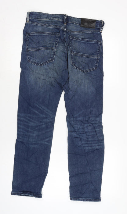 Marks & Spencer Mens Blue Cotton Blend Straight Jeans Size 2XS L29 in Regular Zip