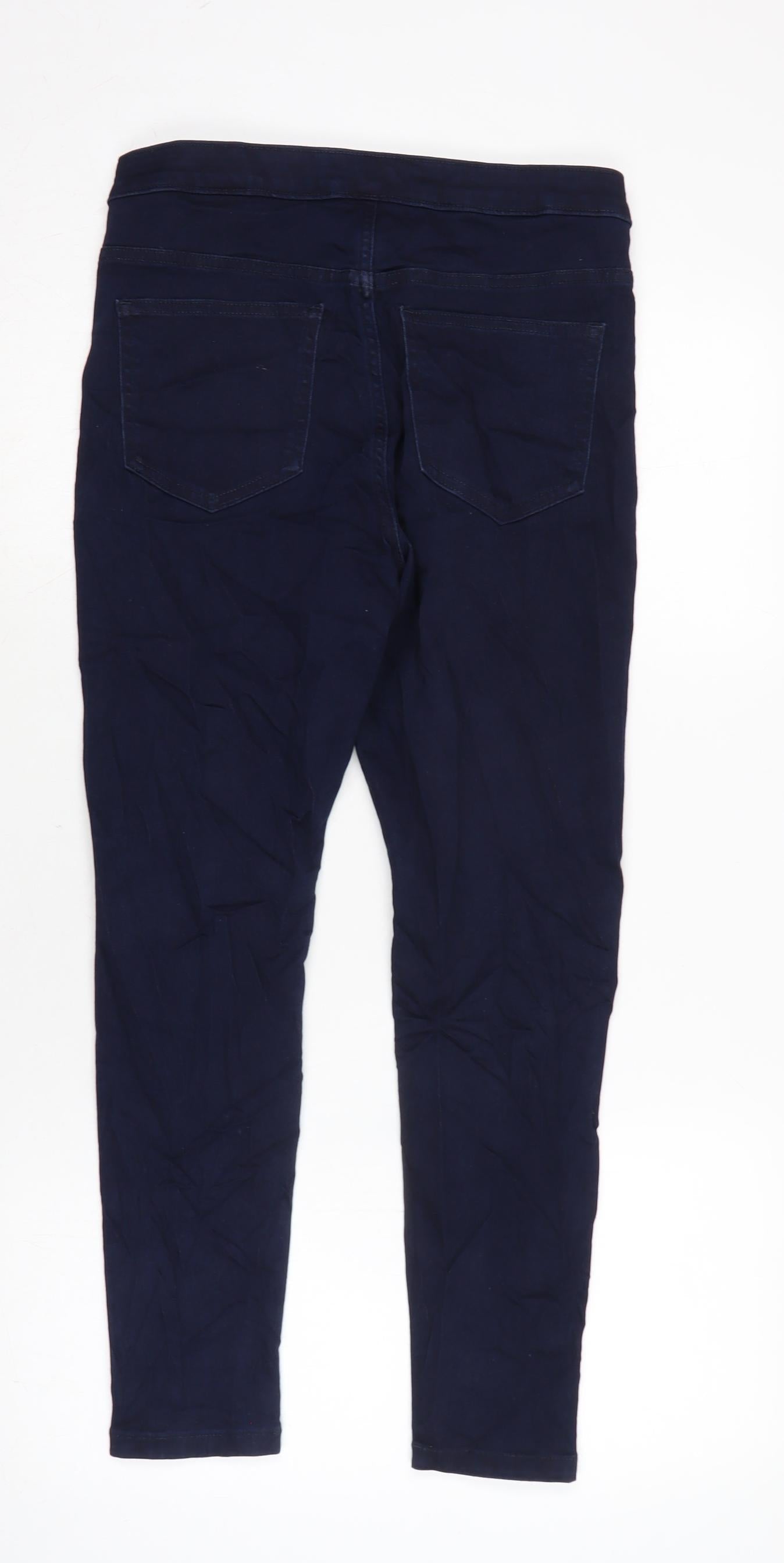 Marks and Spencer Womens Blue Cotton Skinny Jeans Size 12 L24 in Regular Zip