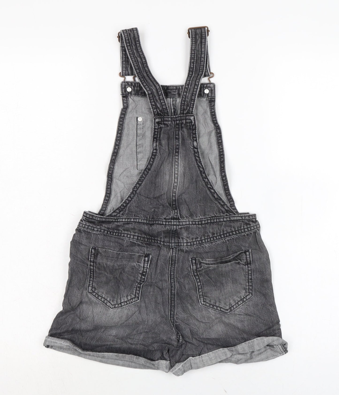 NEXT Girls Grey Cotton Dungaree One-Piece Size 9 Years Snap - PIT TO PIT 7.5I N