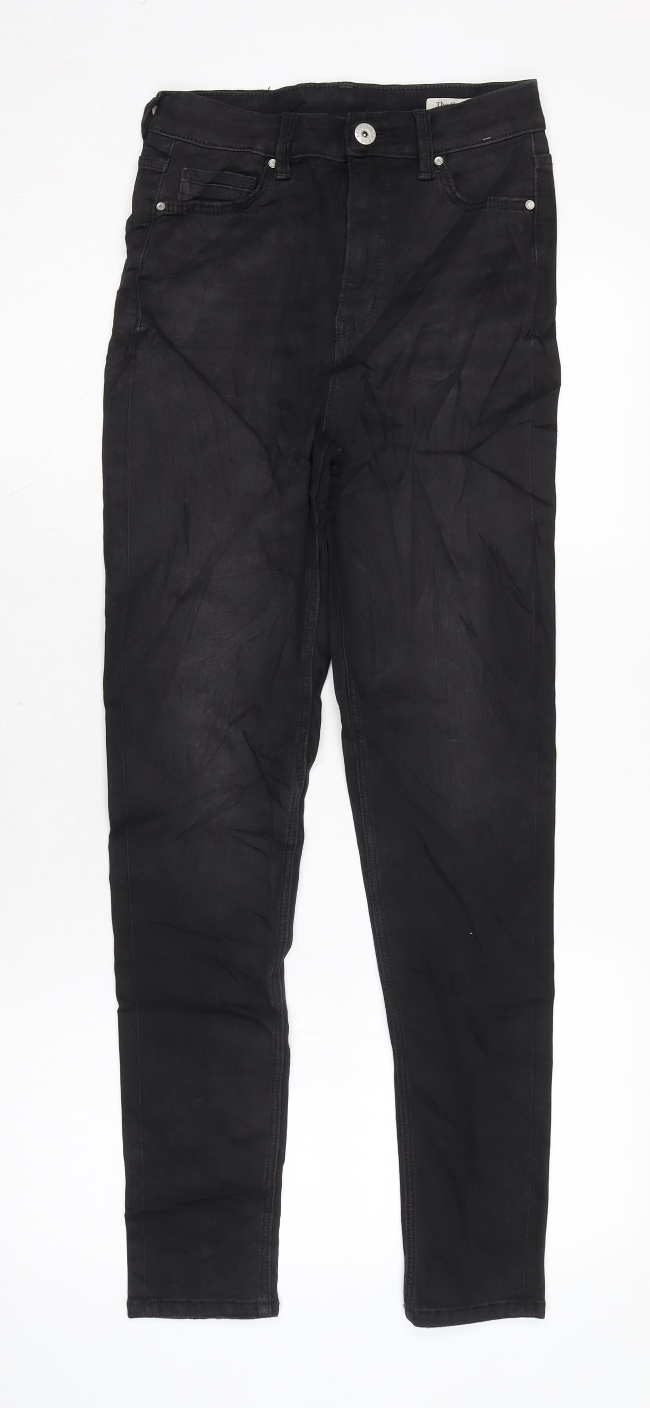 Marks and Spencer Womens Black Cotton Blend Mom Jeans Size 6 L29 in Regular Zip