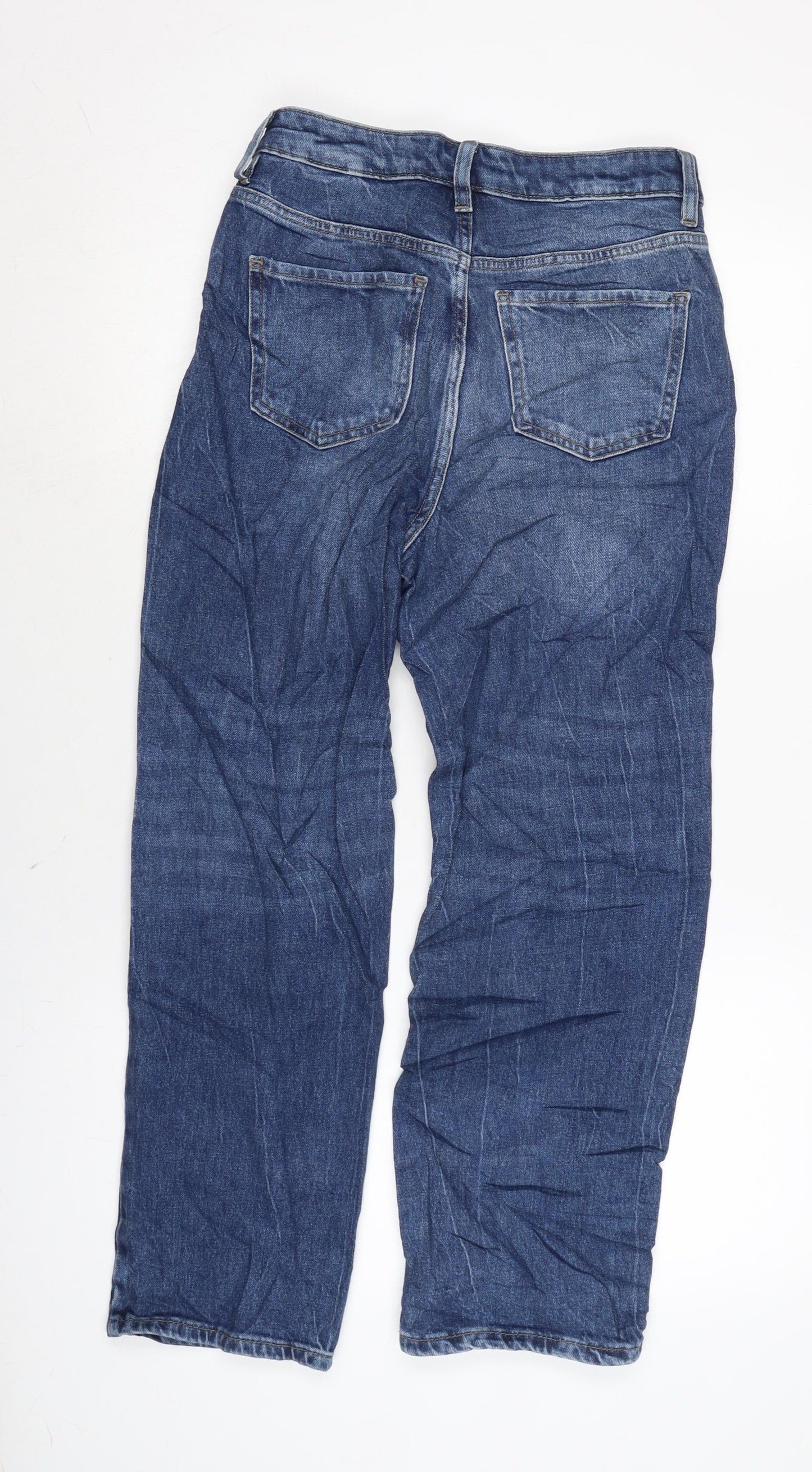 Marks and Spencer Womens Blue Cotton Blend Straight Jeans Size 8 L26 in Regular Zip