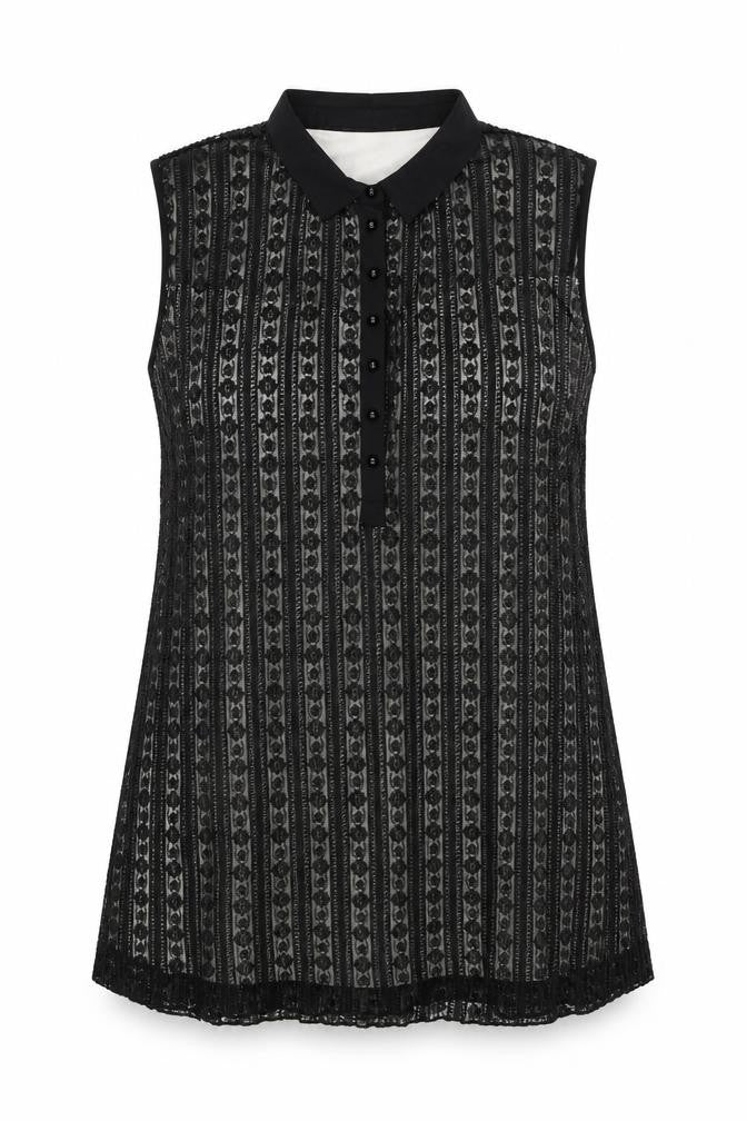 Klass Womens Black Polyester A-Line Size 20 Collared Button - Lace Overlay