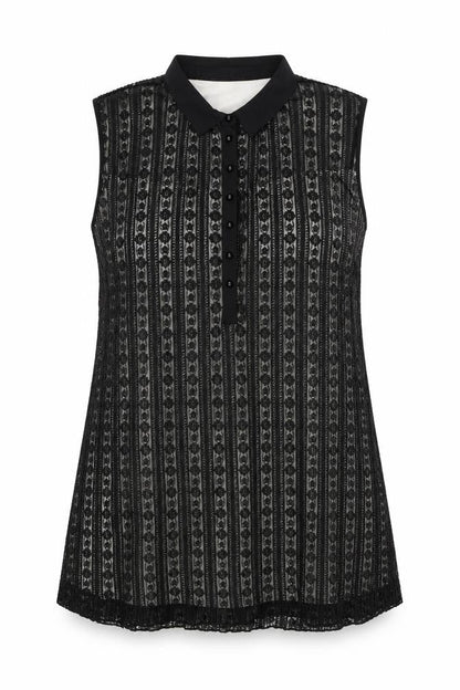 Klass Womens Black Polyester A-Line Size 20 Collared Button - Lace Overlay