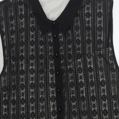 Klass Womens Black Polyester A-Line Size 20 Collared Button - Lace Overlay