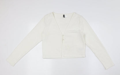 Divided by H&M Womens Ivory Polyester Basic Button-Up Size M V-Neck