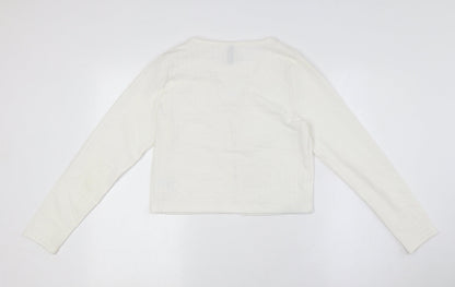Divided by H&M Womens Ivory Polyester Basic Button-Up Size M V-Neck