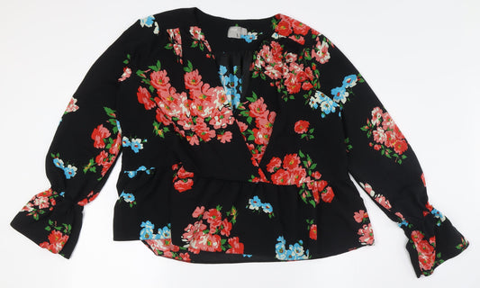 ASOS Womens Multicoloured Floral Polyester Basic Button-Up Size 12 V-Neck