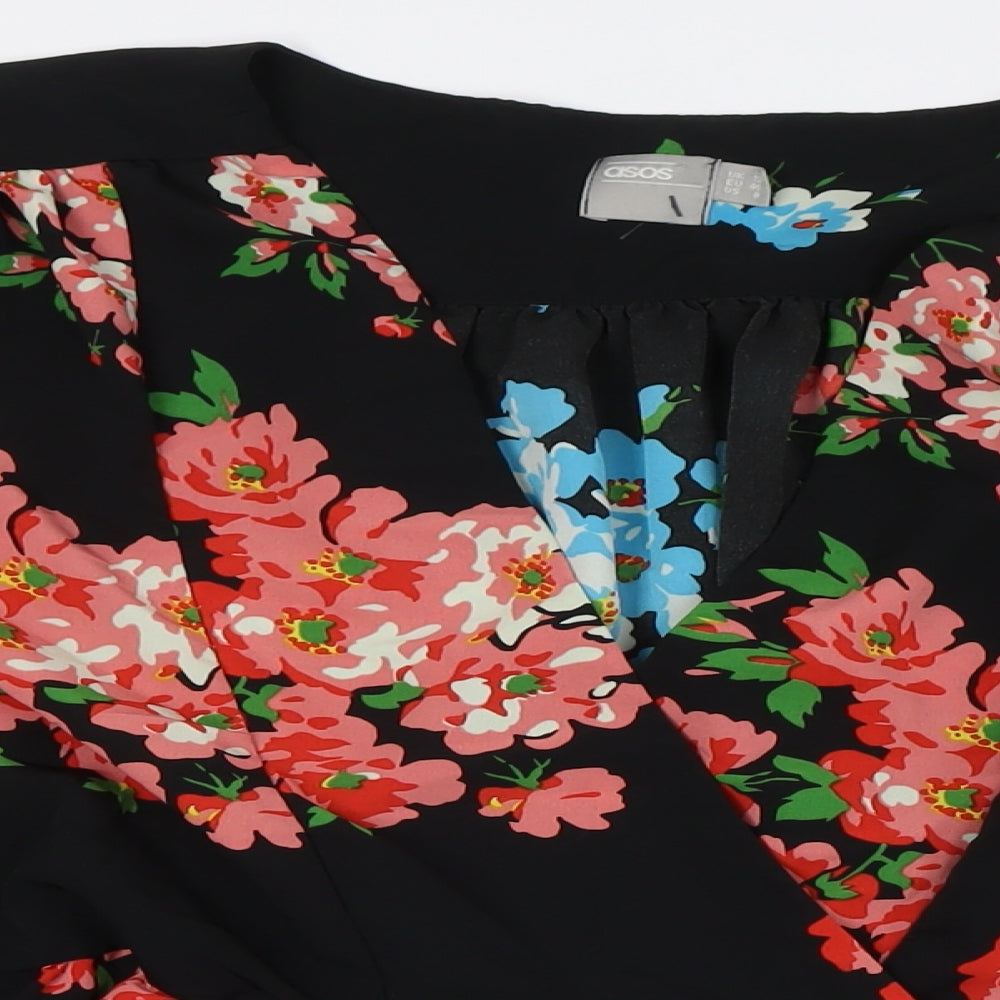 ASOS Womens Multicoloured Floral Polyester Basic Button-Up Size 12 V-Neck