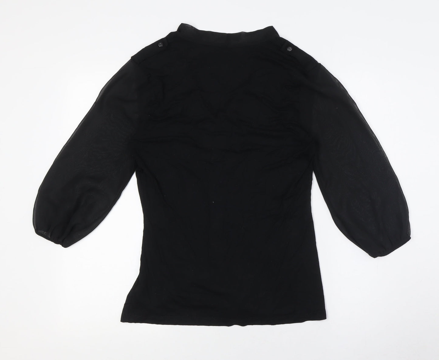 Marks and Spencer Womens Black Viscose Basic Button-Up Size 10 Mock Neck - Tie Neck