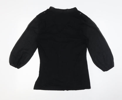 Preloved Marks and Spencer Womens Black Viscose Basic Button-Up Size 10 Mock Neck - Tie Neck - Back