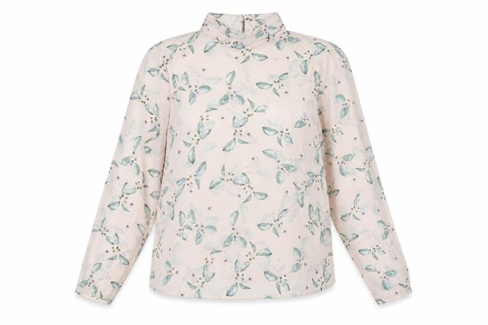Marks & Spencer Womens Pink Floral Polyester Basic Button-Up Size 16 Mock Neck