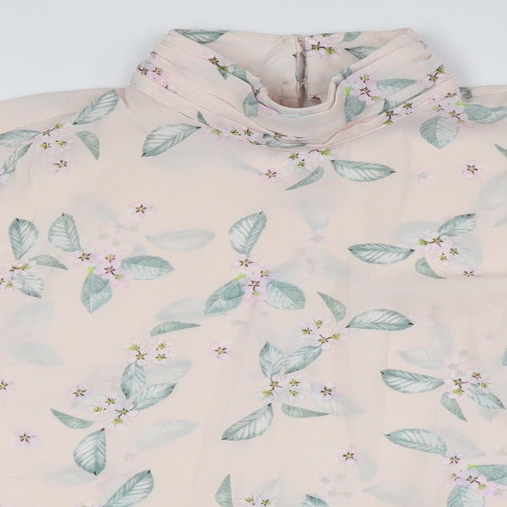 Marks and Spencer Womens Pink Floral Polyester Basic Button-Up Size 16 Mock Neck