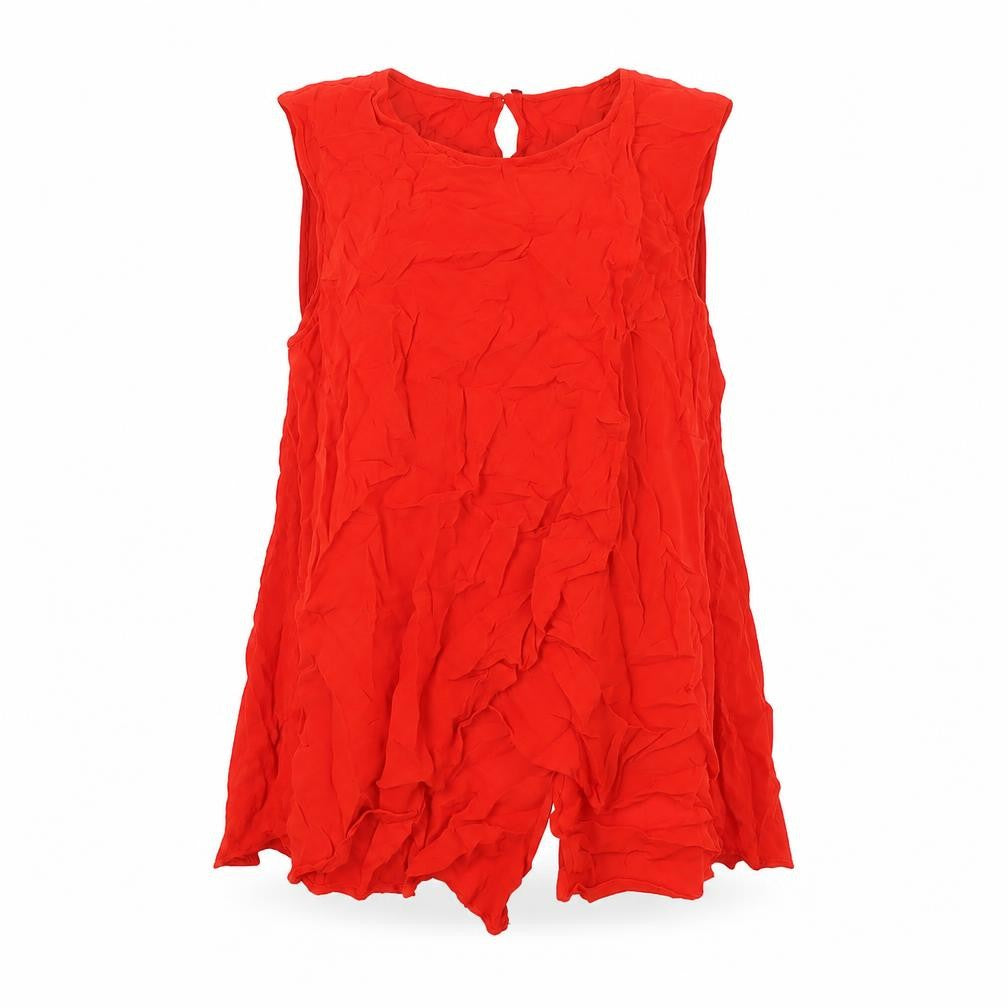 Zara Womens Red Viscose Basic Button-Up Size S Round Neck - Wrap Effect