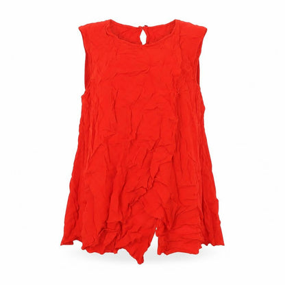 Zara Womens Red Viscose Basic Button-Up Size S Round Neck - Wrap Effect