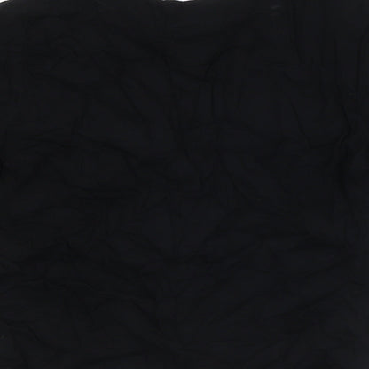 Brand and care label for ASOS women’s black viscose basic button-up, size UK 6, v-neck