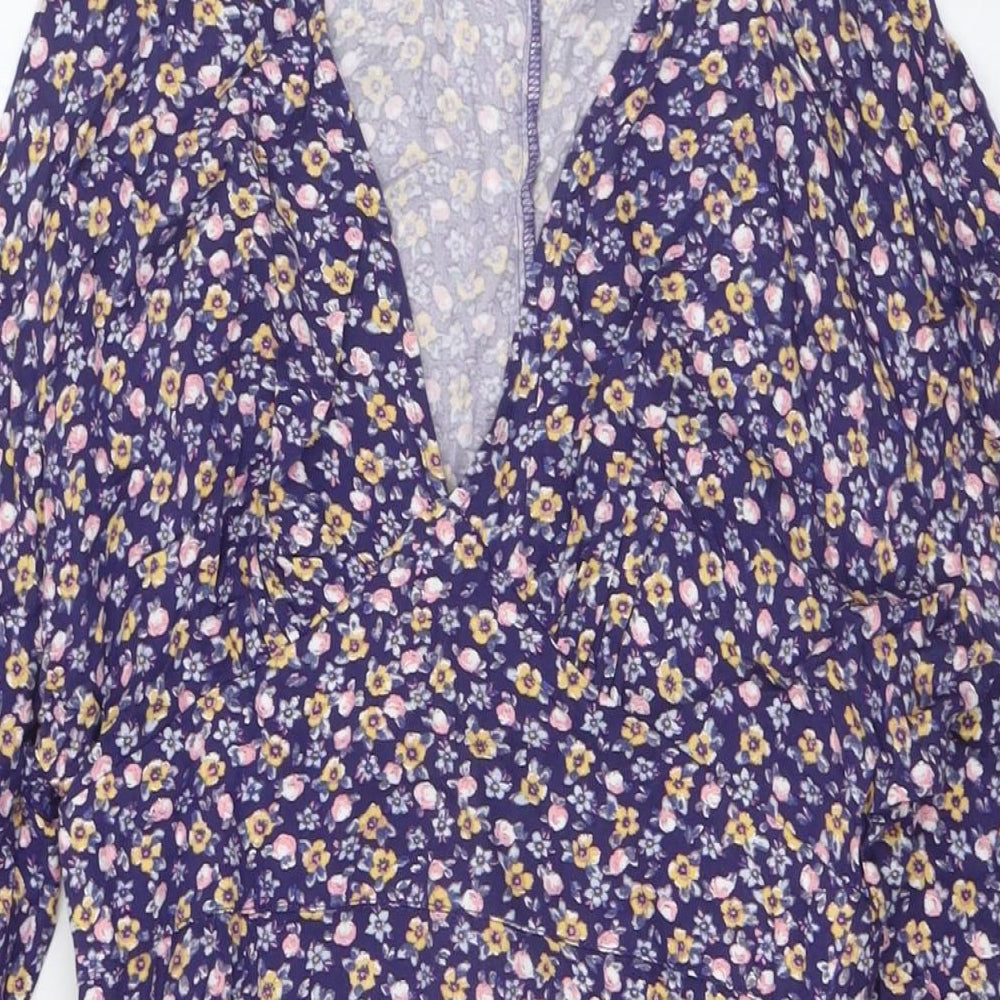 Zara Womens Multicoloured Floral Viscose A-Line Size S V-Neck