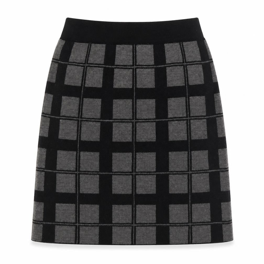 Kenar Womens Grey Check Acrylic A-Line Skirt Size S - Elasticated Waist