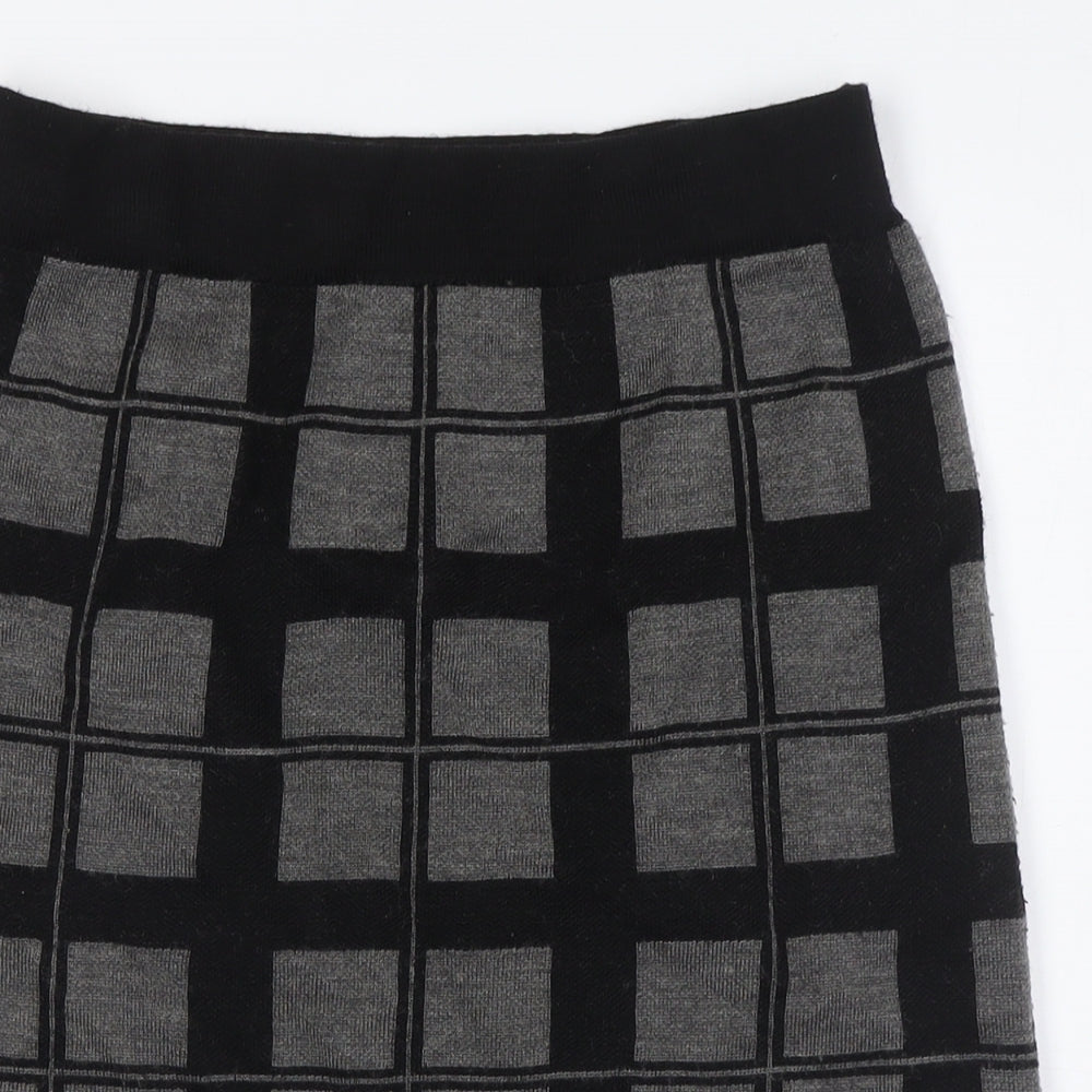 Kenar Womens Grey Check Acrylic A-Line Skirt Size S - Elasticated Waist