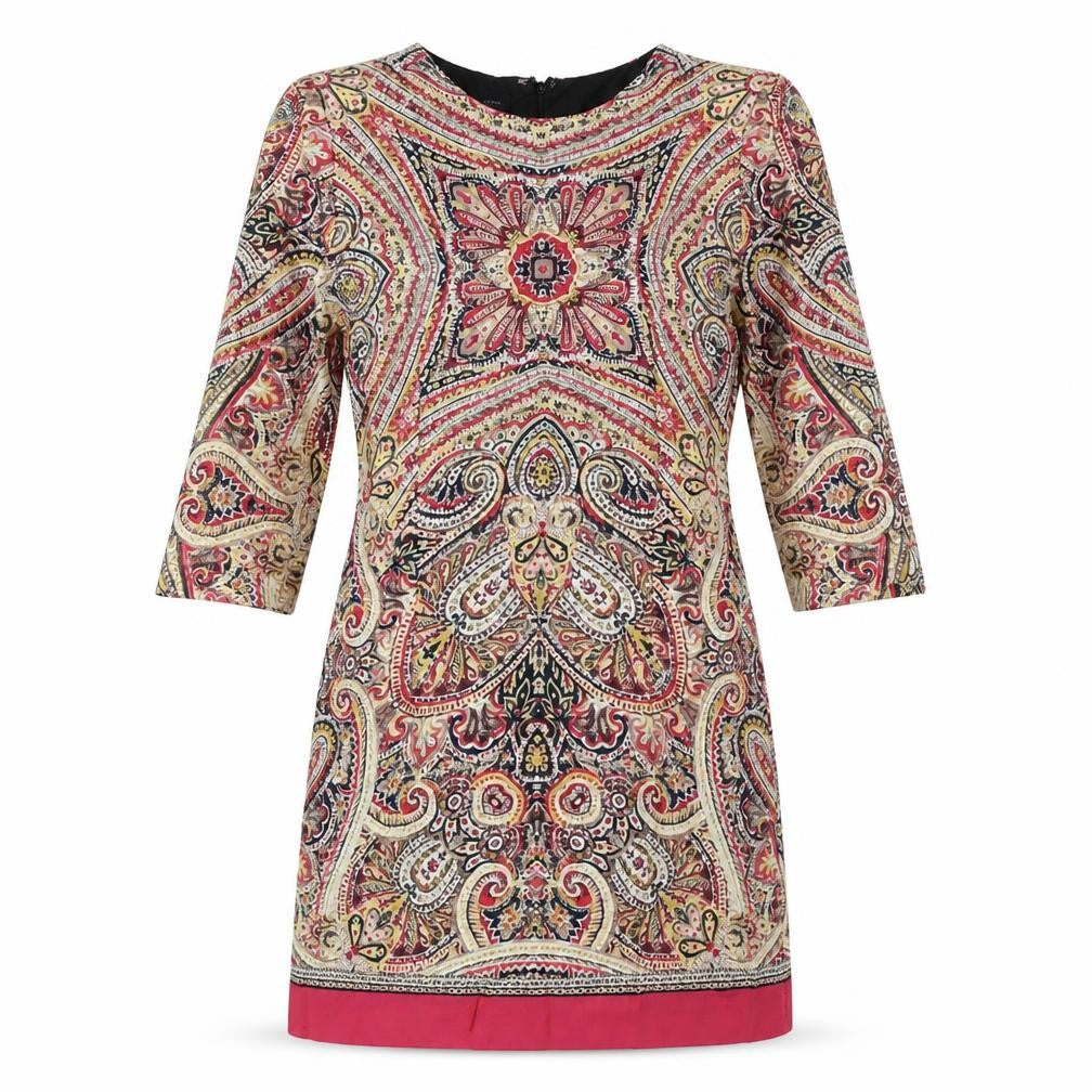 Mango Womens Multicoloured Cotton Pencil Dress Size M Round Neck Zip