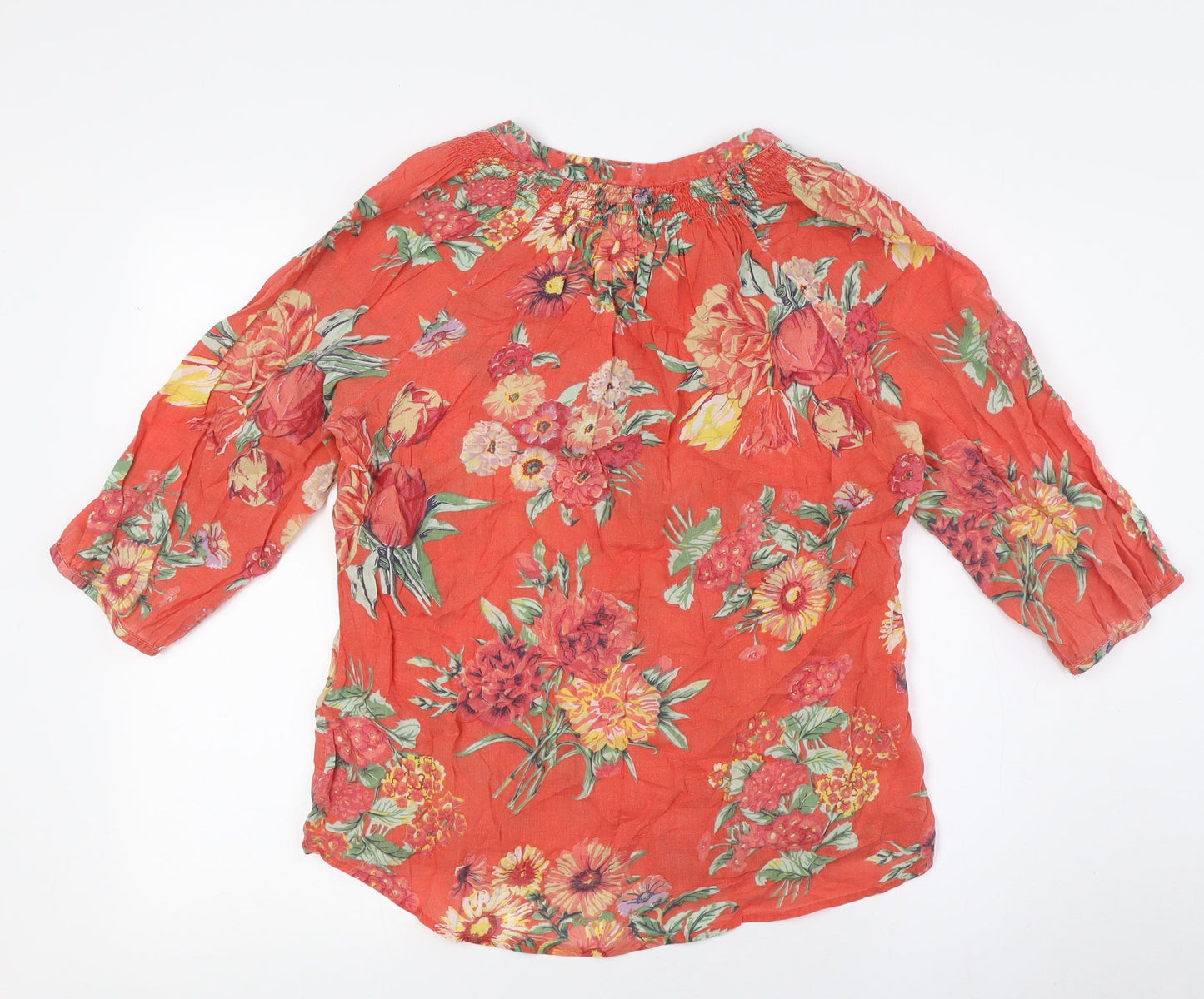 Monsoon Womens Orange Floral Cotton Basic Button-Up Size 12 V-Neck