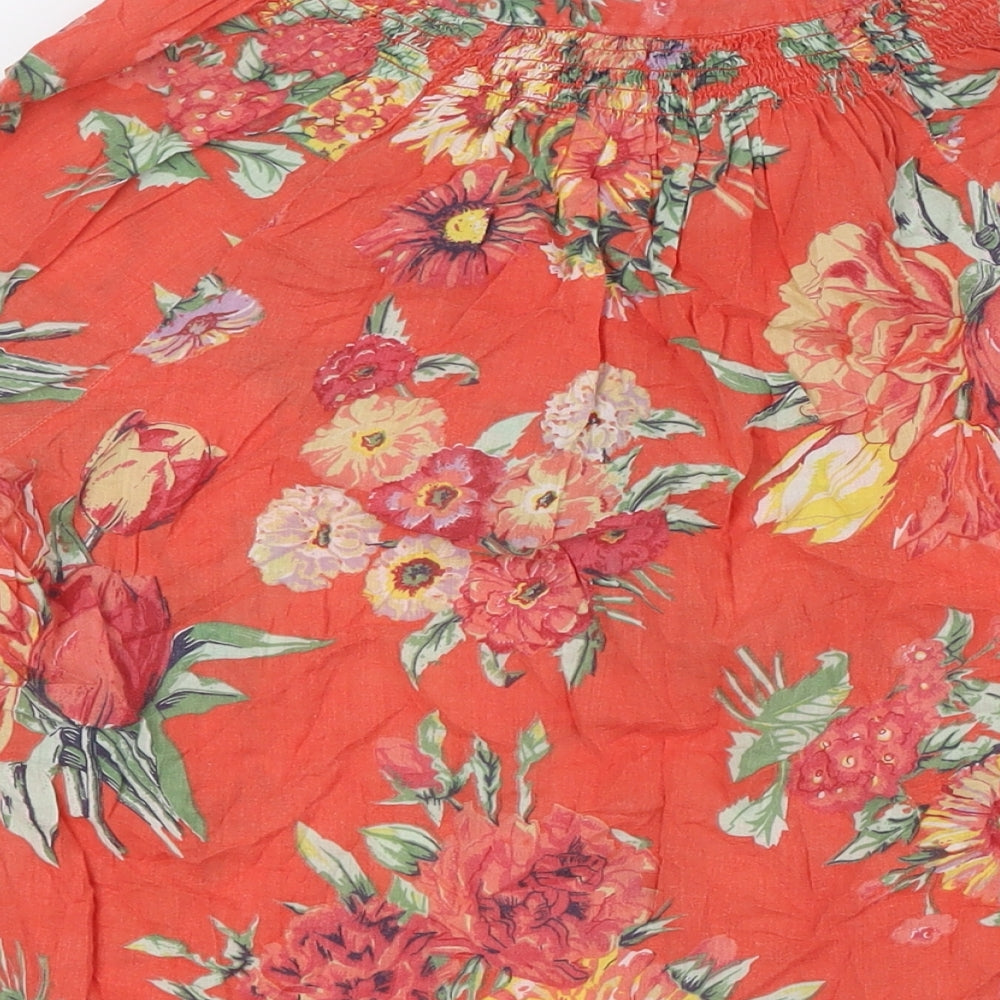Monsoon Womens Orange Floral Cotton Basic Button-Up Size 12 V-Neck