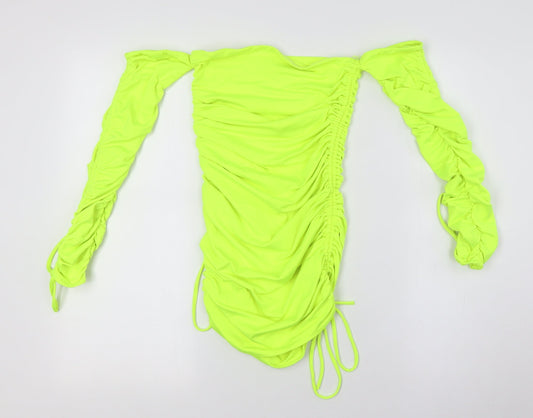 Oh Polly Womens Yellow Polyester Basic Button-Up Size 8 Off the Shoulder