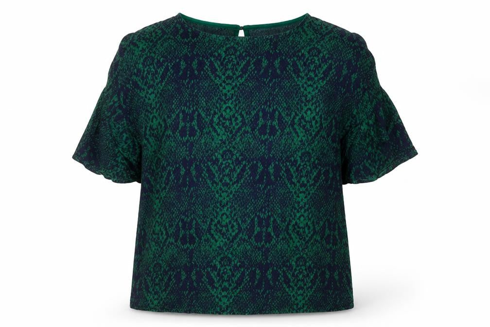 Denim Hunter Womens Green Animal Print Viscose Basic Button-Up Size 10 Boat Neck