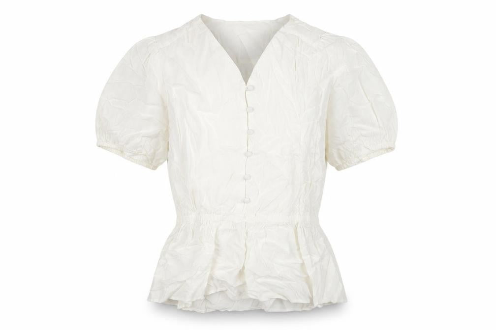 Marks & Spencer Womens Ivory Polyester Basic Button-Up Size 8 V-Neck