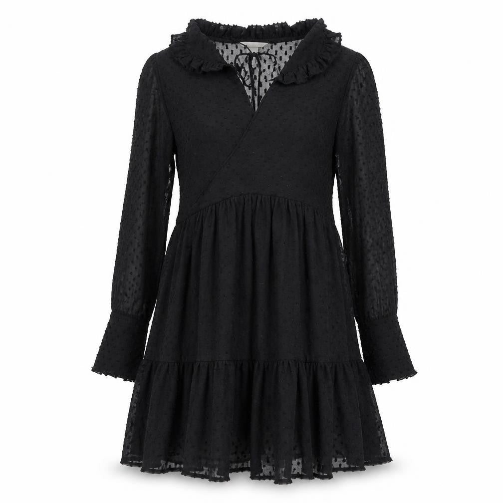 H&M Womens Black Polyester A-Line Size 4 V-Neck Tie