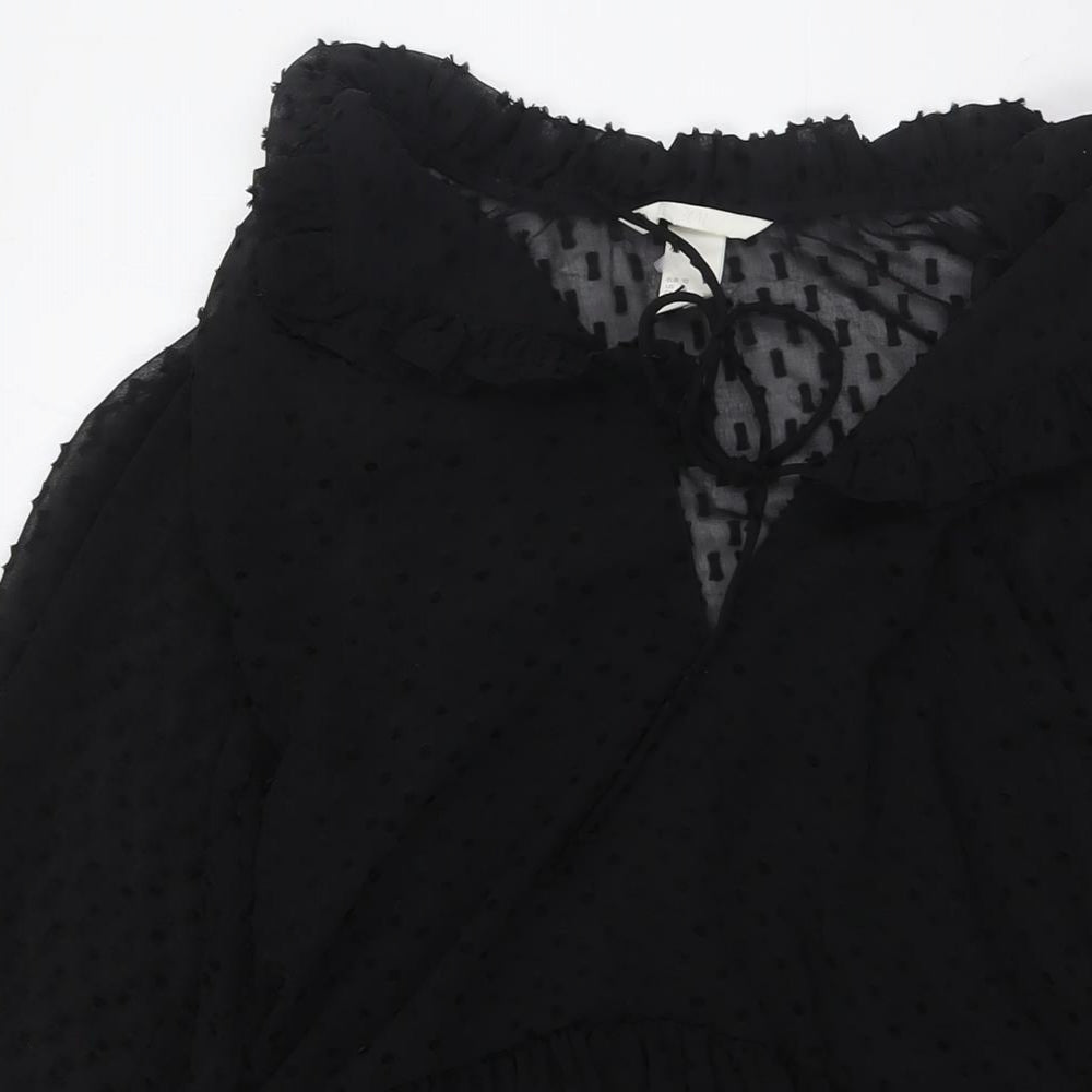 H&M Womens Black Polyester A-Line Size 4 V-Neck Tie