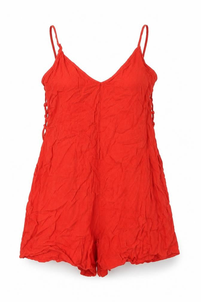 Stradivarius Womens Orange Viscose Playsuit One-Piece Size S - Tie Up Sides