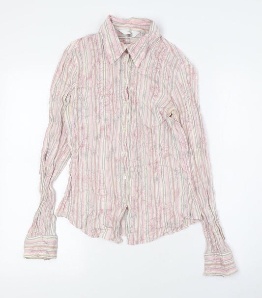 NEXT Womens Multicoloured Striped Cotton Basic Button-Up Size 12 Collared - Floral