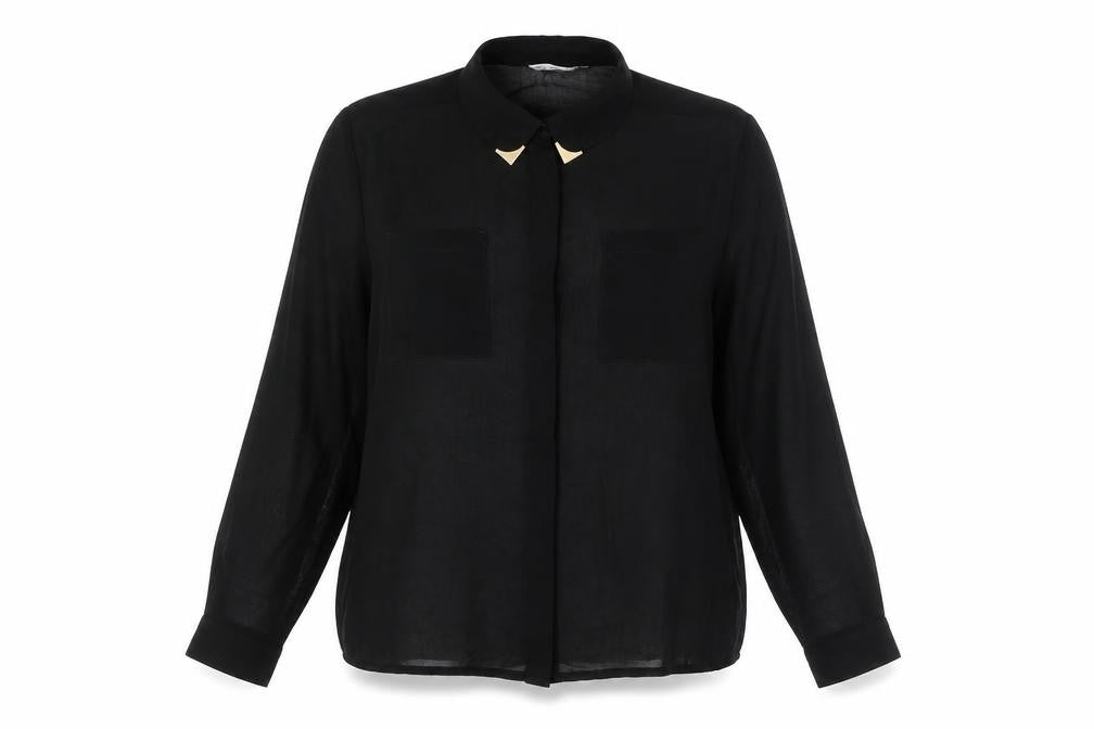 New Look Womens Black Polyester Basic Button-Up Size 16 Collared - Sheer, Metal Tip Collar