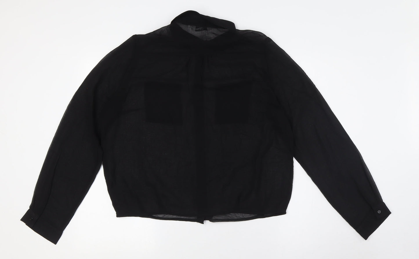 New Look Womens Black Polyester Basic Button-Up Size 16 Collared - Sheer, Metal Tip Collar
